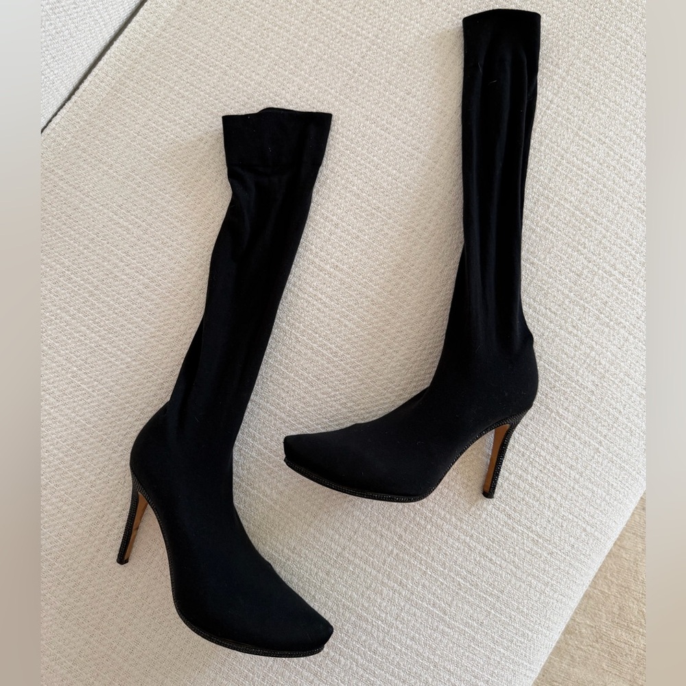 Rene Caovilla Black Sock Boots with Rhinestone